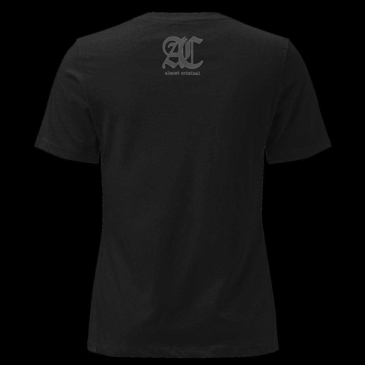 Almost Criminal Saints & Sinners Ladies Tee on black background